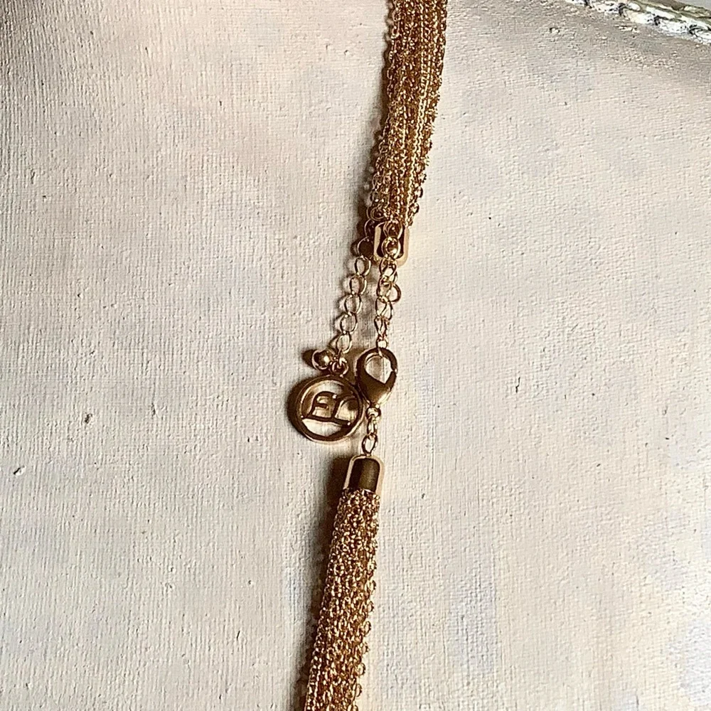 EL by Erica Lyons Gold Tone Long Knotted Statement Necklace 41-45 Inches Adjust